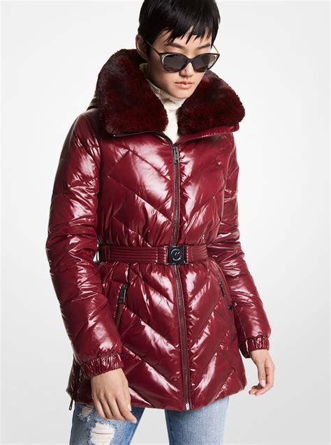 faux-fur trim quilted puffer coat michael kors|michael kors quilted fur coat.